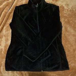 Basic editions black fur jacket with swirls